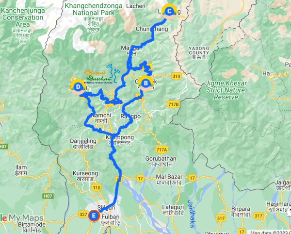 Bharat Darshan 7 days Exotic Sikkim Map