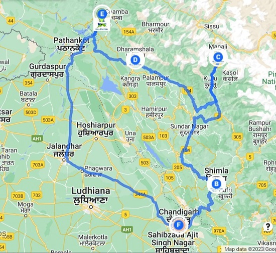 Bharat Darshan Complete Himachal Trip Map